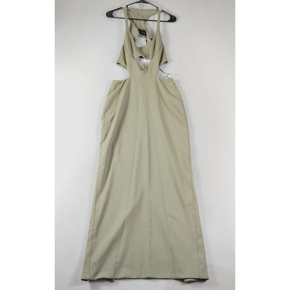 Brandon Maxwell Dress Womens 6 Silver Sage Cutout‎ Maxi Made in USA DR323FW20 - Picture 2 of 13